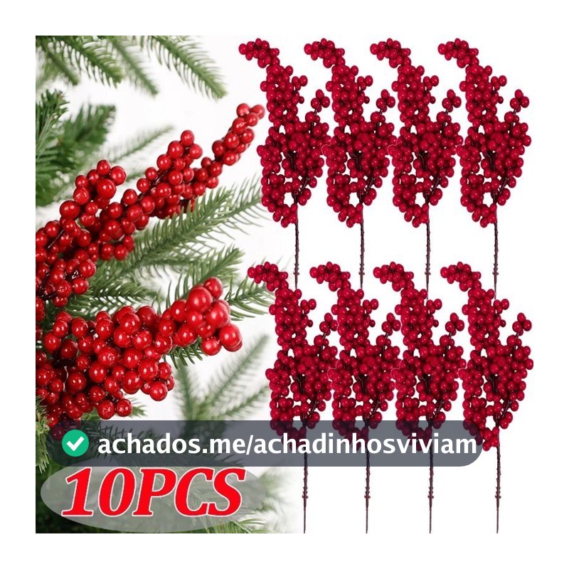 10 peças 22cm Natal simulação vermelho ramo de fruta árvore DIY árvore de Natal floral decoração