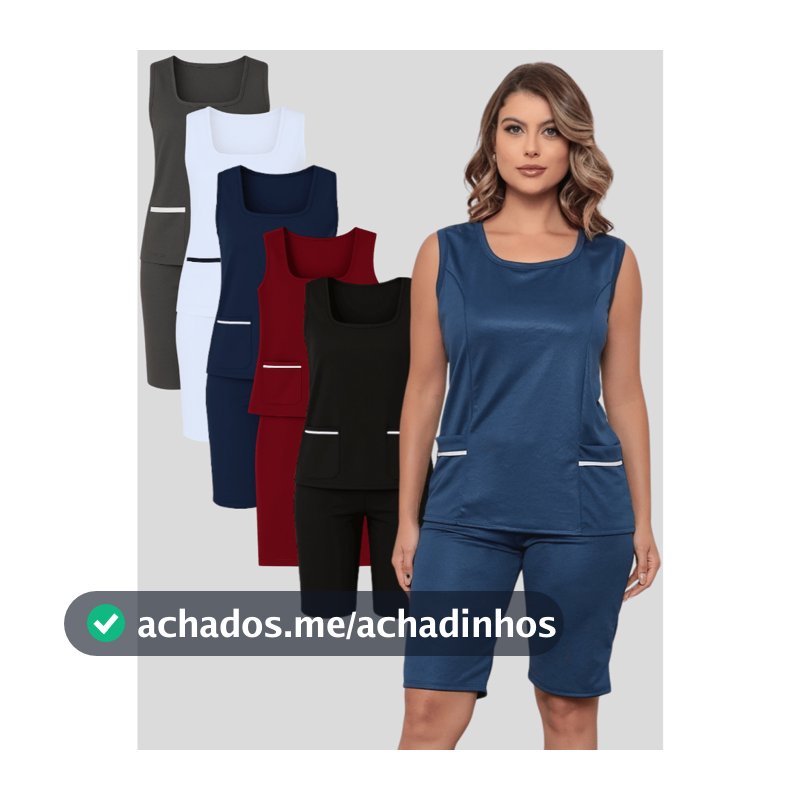 Conjunto Uniforme Farda Feminino Babá Empregada Doméstica Cuidadora Copeira Diarista Auxiliar Serviços Gerais 2 Bolsos