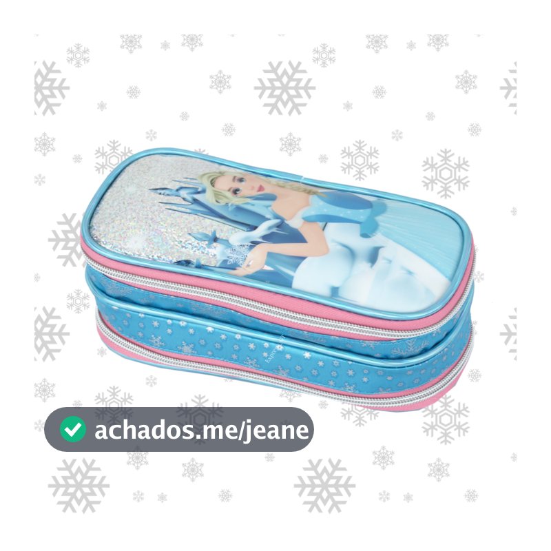 Estojo Escolar Infantil Menina Princesa Frozen com Glitter Duplo