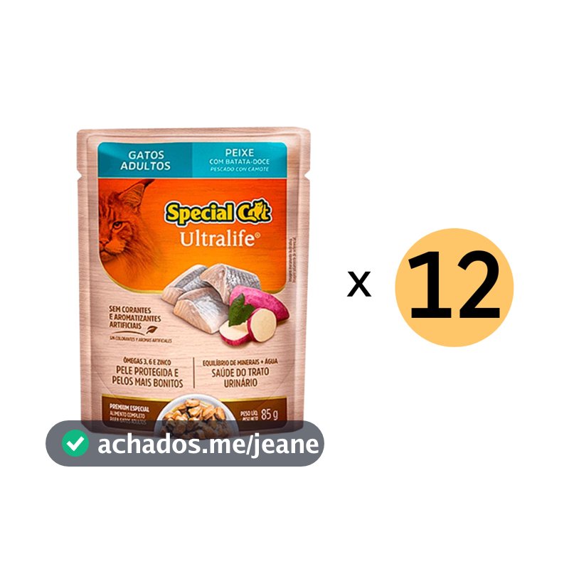 Kit 12 Ração Special Cat Sachê Gatos Adultos Peixe 85G