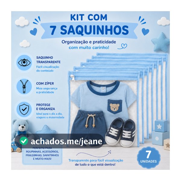 Kit 7 Saquinho 33 x 27 Mala Maternidade/Viagem/Roupa Suja/Roupa Molhada
