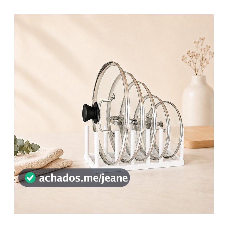 Suporte Porta Tampas Panelas Caçarola Organizador Cozinha Armário Vertical Aramado Reforçado 5 Divisórias Prático Casa