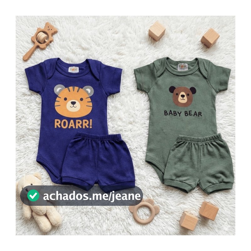 Kit 4 Peças Bebê Menino Verão Algodão | Body Manga Curta + Short Sortido