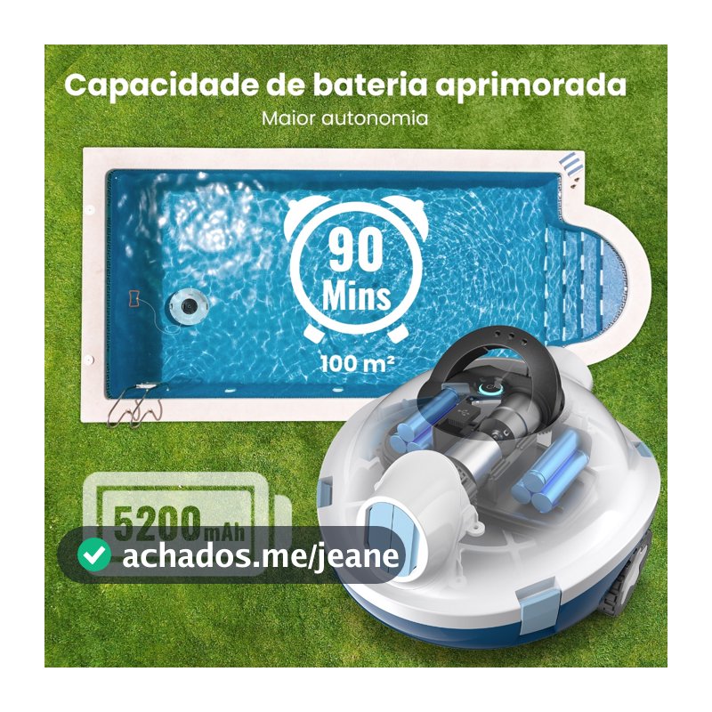 Aspirador Robô Piscina Sem Fio 90Min Autônomo Auto-Docking para Piscinas Planas Até 102m² INSE Y10