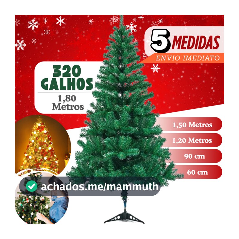 Arvore Natal Grande Pinheiro Decoração Natal 120cm 150cm 180cm 210cm Até 450Galhos Verde/Nevada
