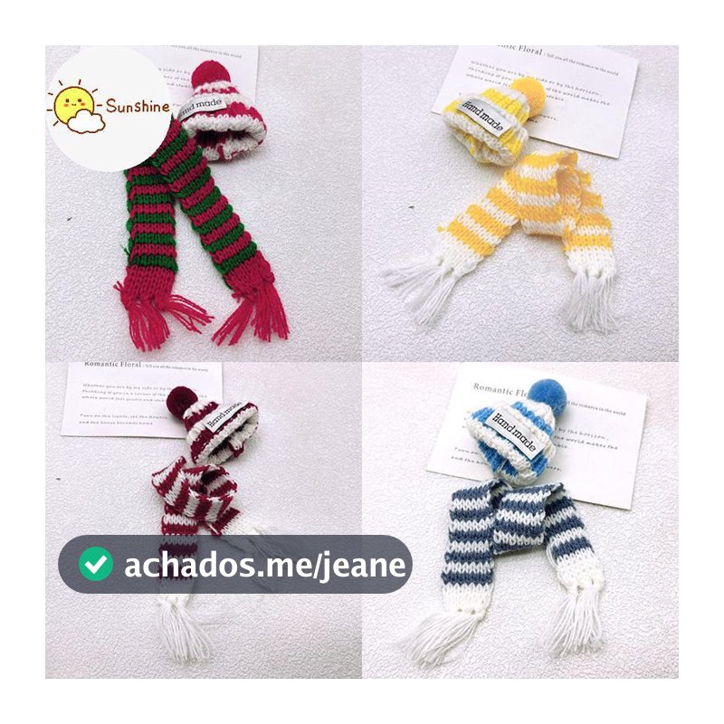 OMS 1 Conjunto De Casa De Bonecas Mini Chapéus De Natal Cachecóis Moda Chapéu De Malha Boné Com Bola De Cabelo Decoração