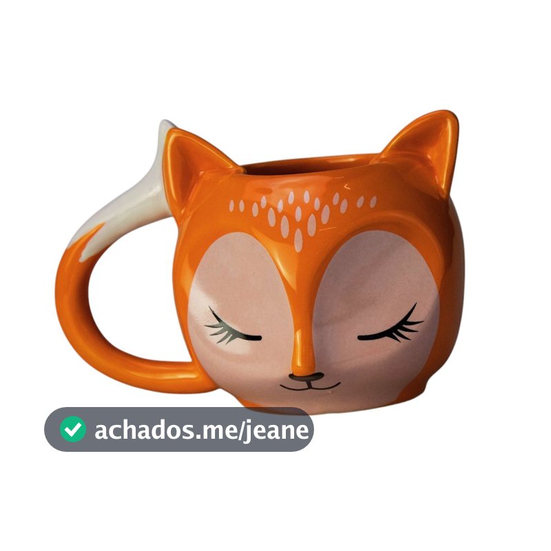 Caneca Raposa em Cerâmica  Esmaltada 300ml Enfeite  Decoração
