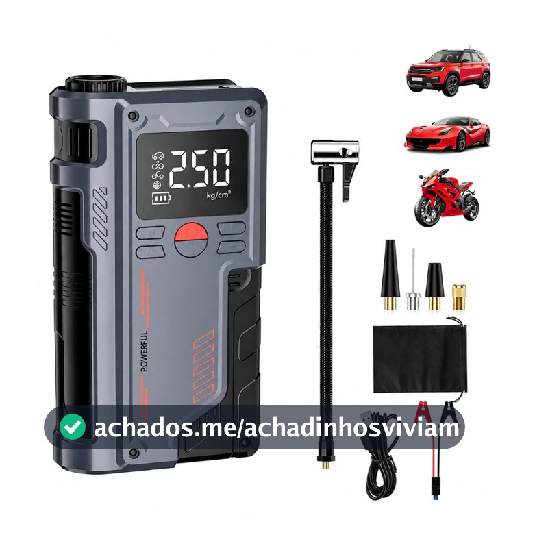 Compressor de Ar Automotivo 12V 150PSI 112000mAh Digital Inflador e Calibrador de Pneus com USB e LED
