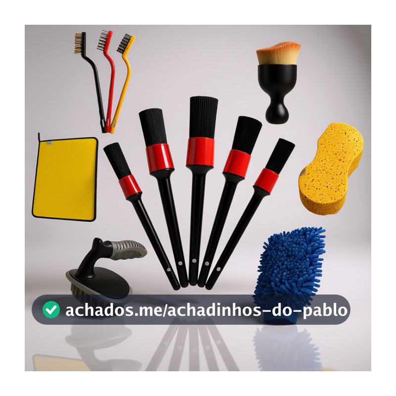 Kit Automotivo Pincel Luva Flanela Microfibra Detalhamento Limpeza Interno e Externo Luva Escova de Pneu