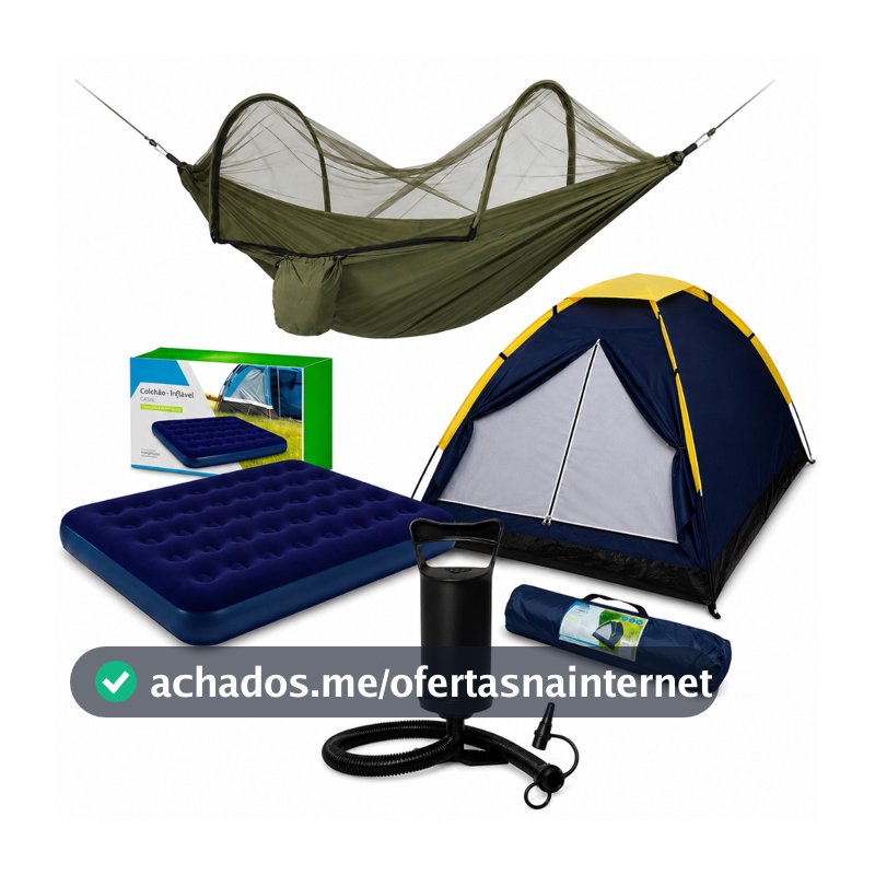 Kit Acampamento Kala Barraca 4 Pessoas Colchão Casal Rede Araguaia e Bomba de Ar Completo