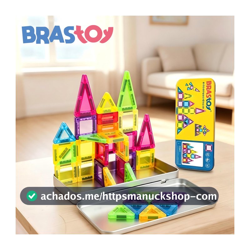 BRASTOY Kit de Blocos Magnéticos Transparentes Coloridos para Crianças 38 Peças Pequenas Embalagem de Lata  Presente