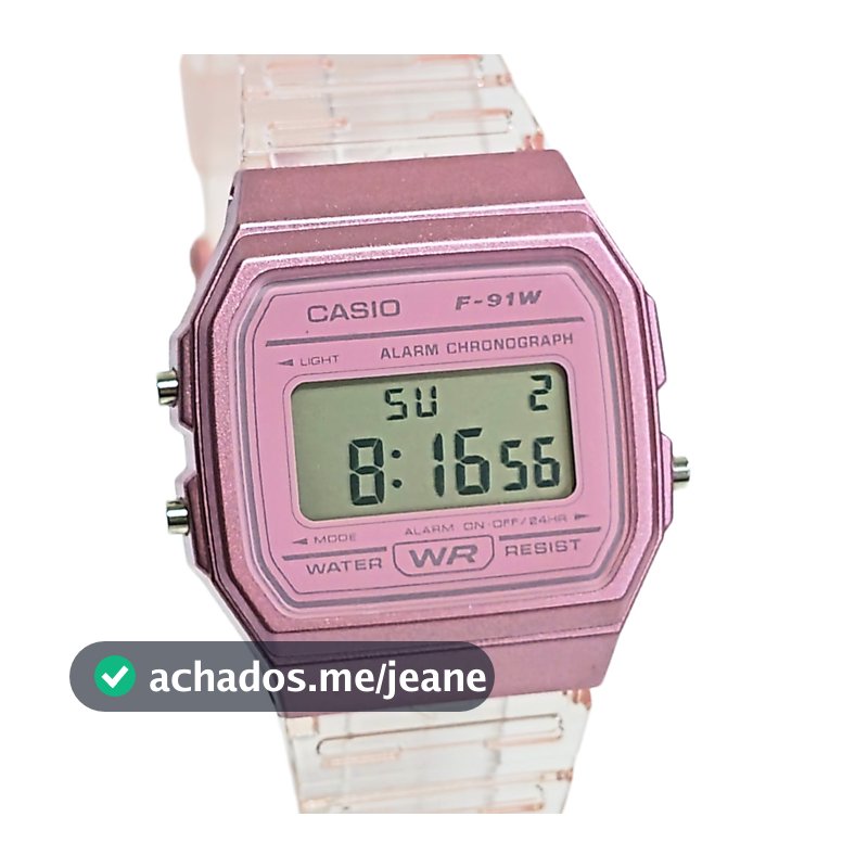 Relógio Casio Digital Feminino Transparente Rosa F-91WS-4DF