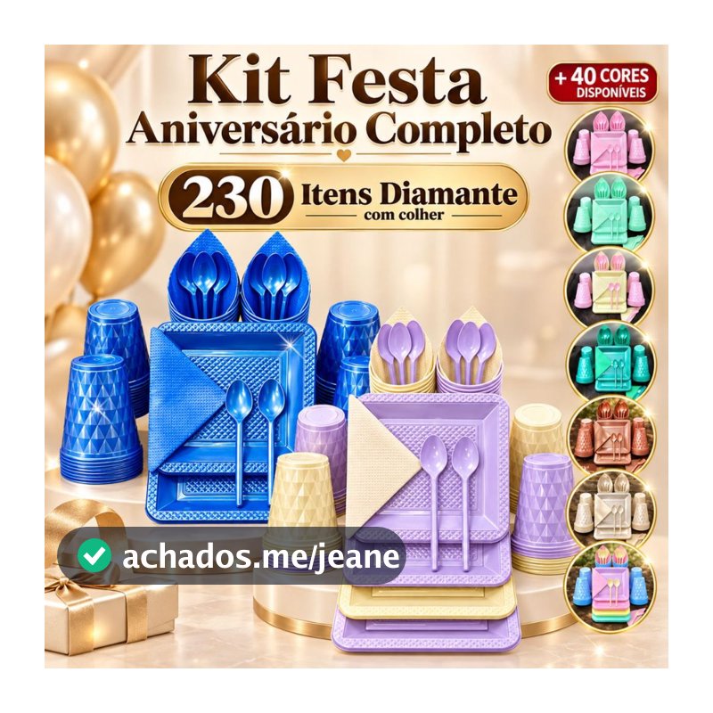 Kit 230 Itens Festa Aniversário Com Colheres Diamante Descartáveis para Festas Candy Perolado Chá de Bebe Chá Revelação