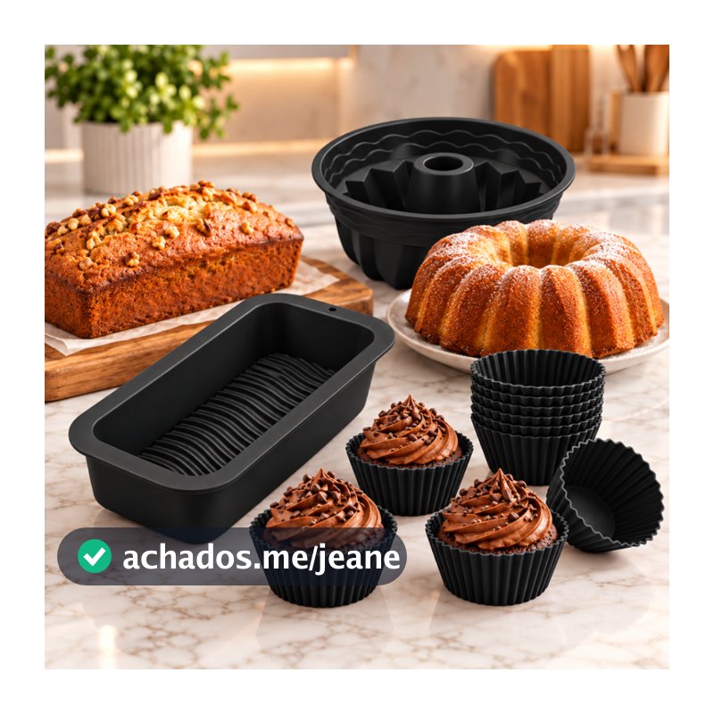 Kit  Formas de Silicone Pão Cupcake e Espiral Antiaderente Flexível Culinária Freezer Forno Air Fryer