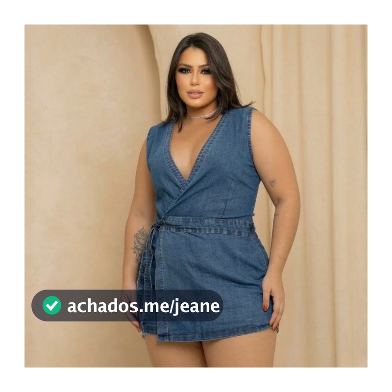 Macaquinho jeans plus size decote kimono Short saia