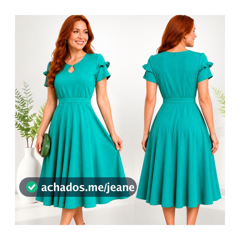 Vestido Midi Elegante Soltinho Liso Evangélico Saia Godê Rodada 360 Graus Tecido Leve Confortável Festas Eventos