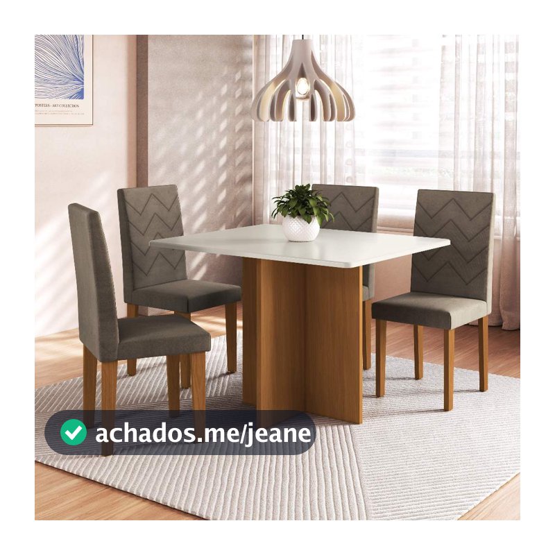 Conjunto Sala de Jantar Fidelitá Itália 110cm Com 4 Cadeiras Freijó/Off-White Assento Cacau