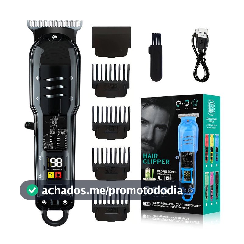 Máquina De Cortar Cabelo Profissional Smart Lcd Barbeador Elétrico Transparente Sem Fio Para Homens