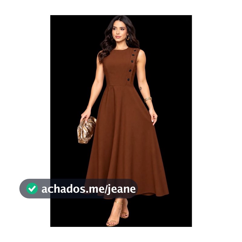 Vestido Midi Feminino Godê Sem Manga com Botões tecido sensorial