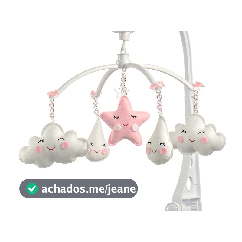 Móbile Berço Bebê Musical E Giratório Chuva De Amor Rosa Menina Brinquedo Para Berço Envio Imediato