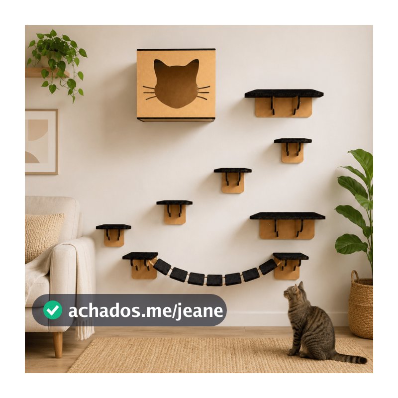 Playground Para Gatos 8 Peças Mdf Com Carpete Ponte Prateleira Degrau Caixa Casa