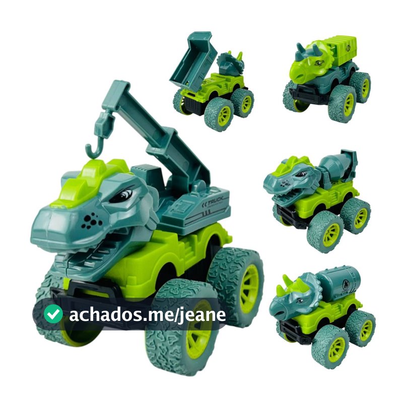 Kit 4 Carrinho Dinossauro Vai E Vem Verde Carrinho Infantil Resistente E Fácil De Usar