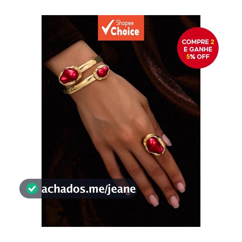 Vintage Vermelho Irregular Pérola Pulseira Anel Conjunto Feminino Negrito Moda
