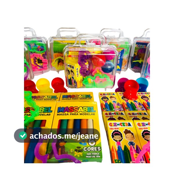 15 Maleta+ 15 Cortador Forminha + 15 Massinha De Modelar + 15 Geleca Slime + 15 Giz Mini Lembracinha