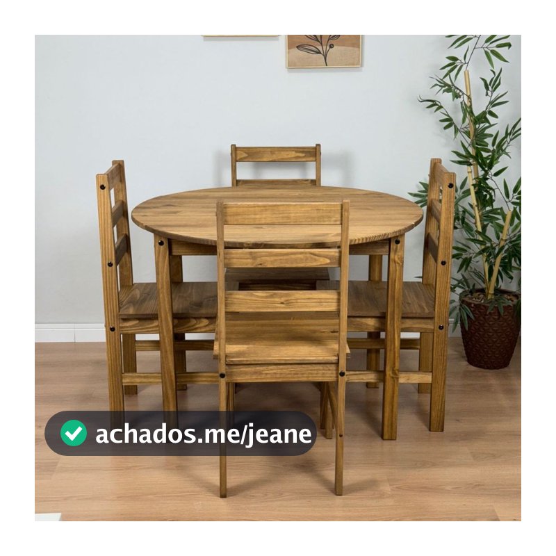 Jogo Mesa De Jantar Redonda Com 4 Cadeiras Madeira Maciça