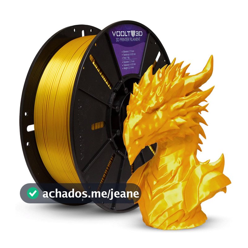 Filamento 3D PLA Voolt 1.75mm V-Silk High Speed Premium - Dourado Cobre Bronze Inox Alumínio Titanio Neon