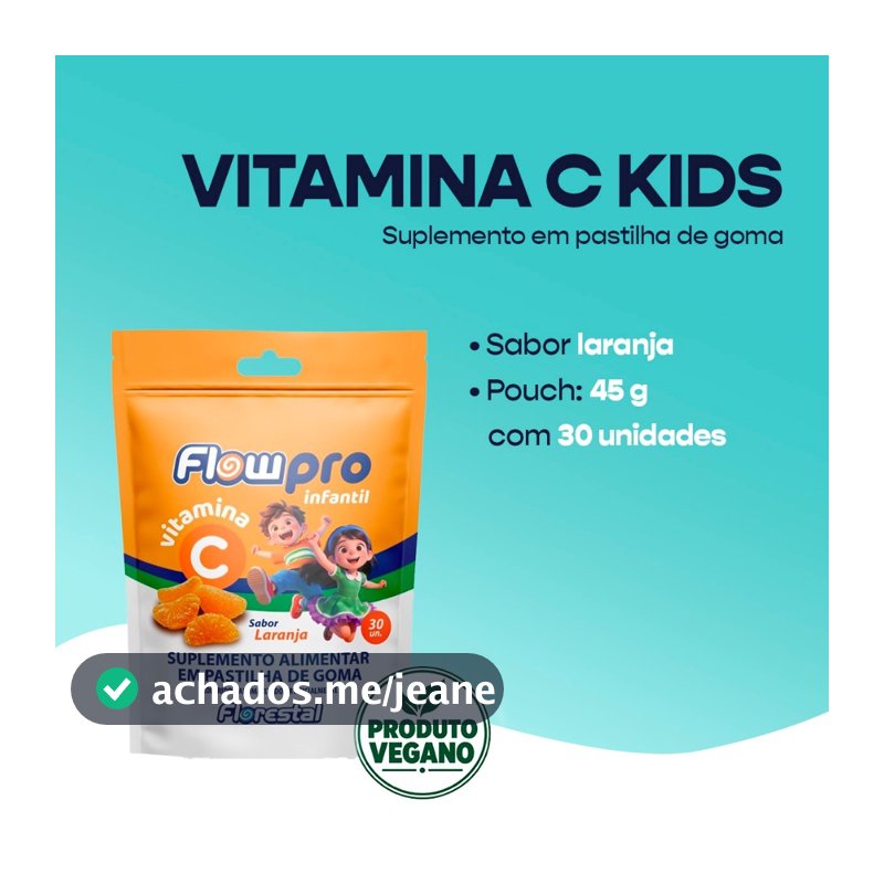 Vitamina C Infantil FlowPro Kids Sabor Laranja Suplemento em Goma Pouch com 30 Unidades de 45g