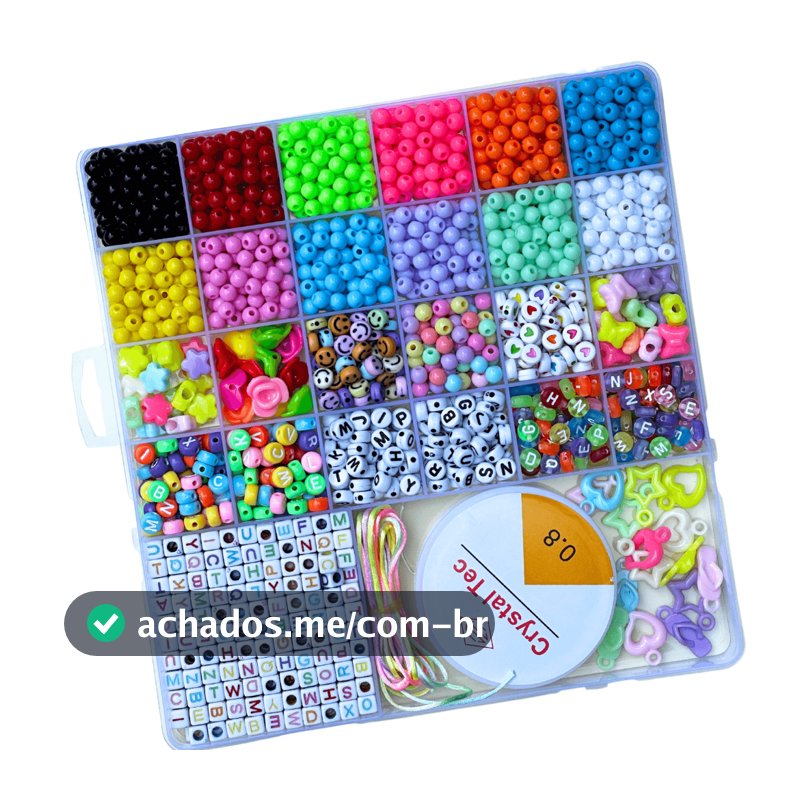 Kit Miçangas para Fazer Pulseira Infantil Colorida Bijuteria Colar Phone Strap 1800 pçs