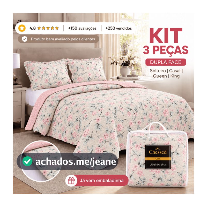 Kit Colcha Cobre Leito 3 Peças King/Queen/Casal/ Solteiro - Cobre Leito Matelado + Duas Fronhas