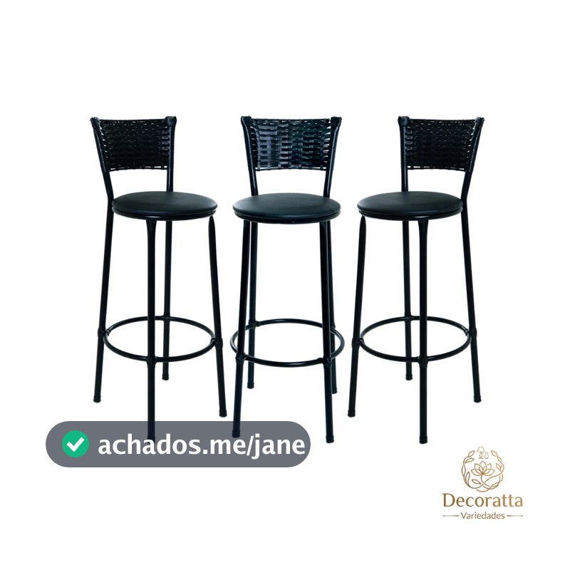 3 BANCO DE FIBRA BANQUETA BALCÃO DE COZINHA ALTO JUNCO PRETO CASA MOVEIS
