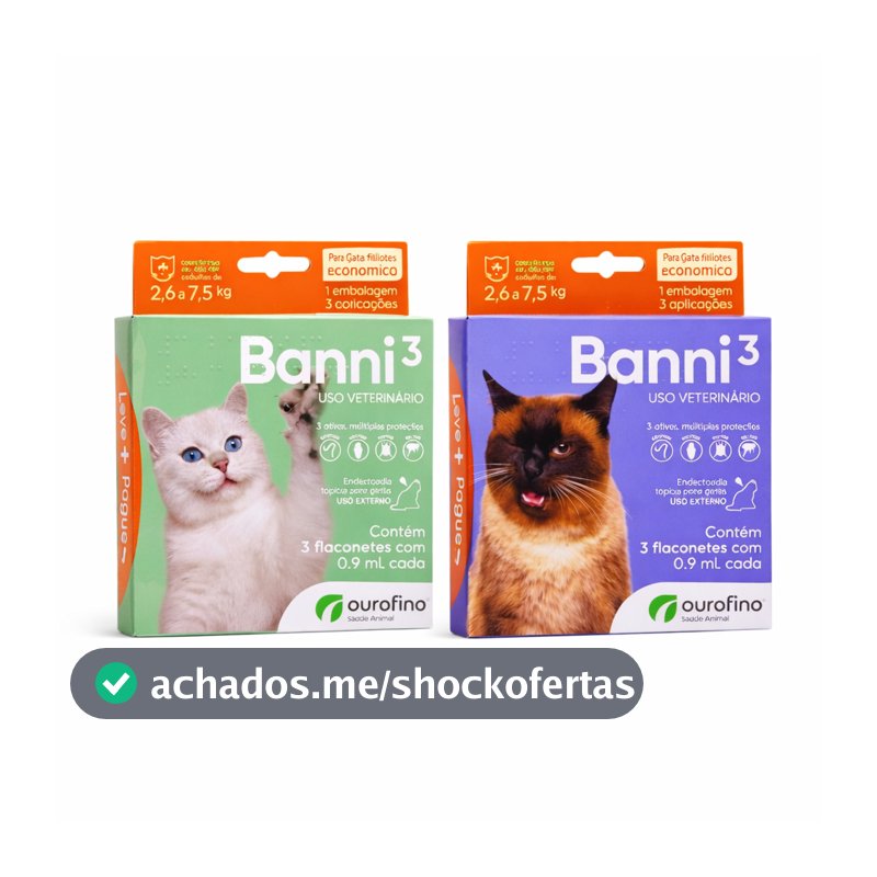 Antipulgas Sarna Vermifugo Gatos Banni Ourofino 1 A 7.5kg 3 Pipetas