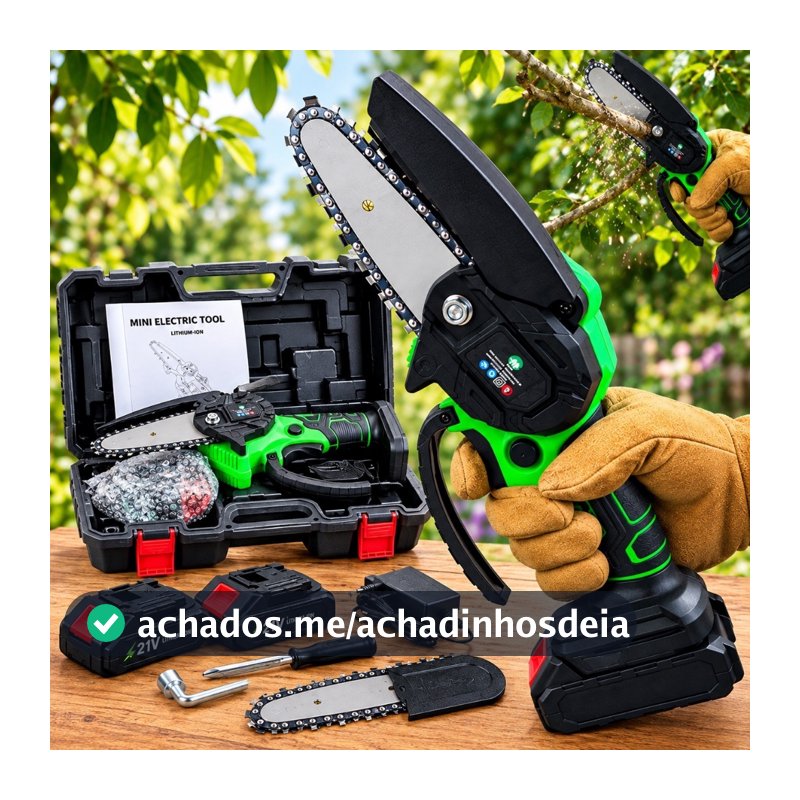 Mini Motosserra Elétrica Sem Fio Portátil Bivolt 110v/220v 4 Polegadas 2 Baterias e Maleta Hagra