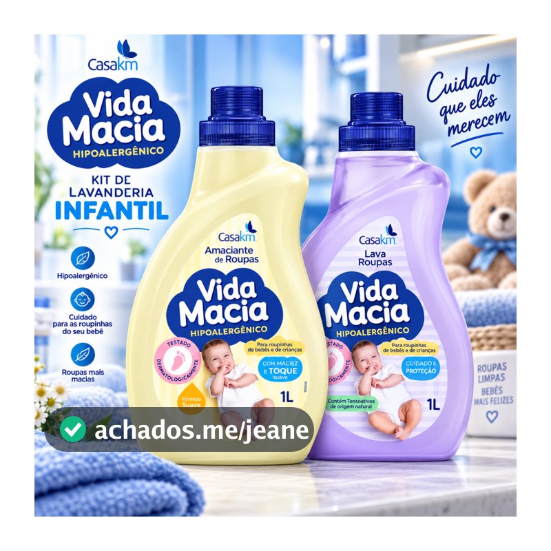 Kit Vida Macia Sabão Líquido Lava Roupas Bebê + Amaciante Glicerina Camomila Hipoalergênico Casa KM