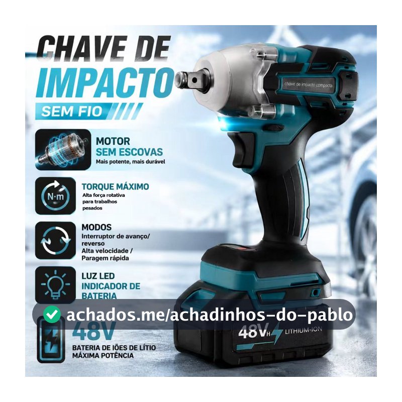 Chave De Impacto Sem Fio 48V, Motor Sem Escova, 2 ou 1 Baterias, Embalagem em Caixa de Papelão