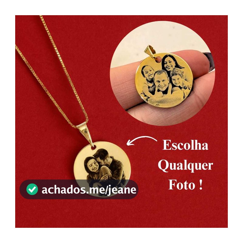 [SEMI JOIA] Colar Personalizado Feminino 17mm Foto Gravação 45cm Banho Ouro 18k Acessórios Presente Dia Namorado Mulher