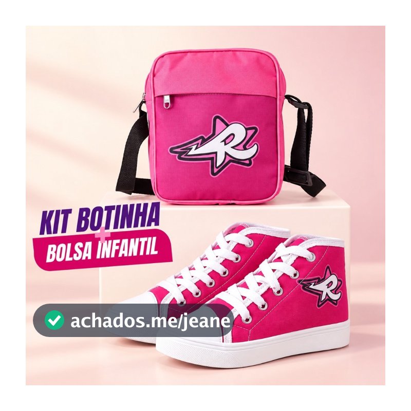 Kit Tênis Botinha Infantil Bolsa Menina Casual Escolar Pink Emilly Vick Katlen dos Rosa