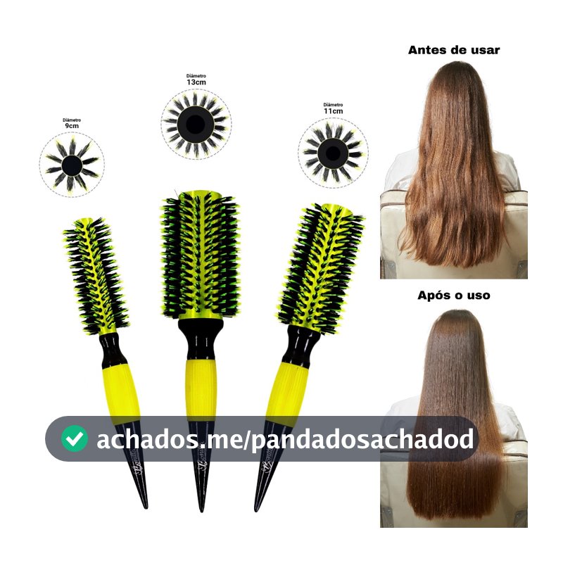 Kit 3 Peças Escovas Profissionais De Cabelo Cerdas