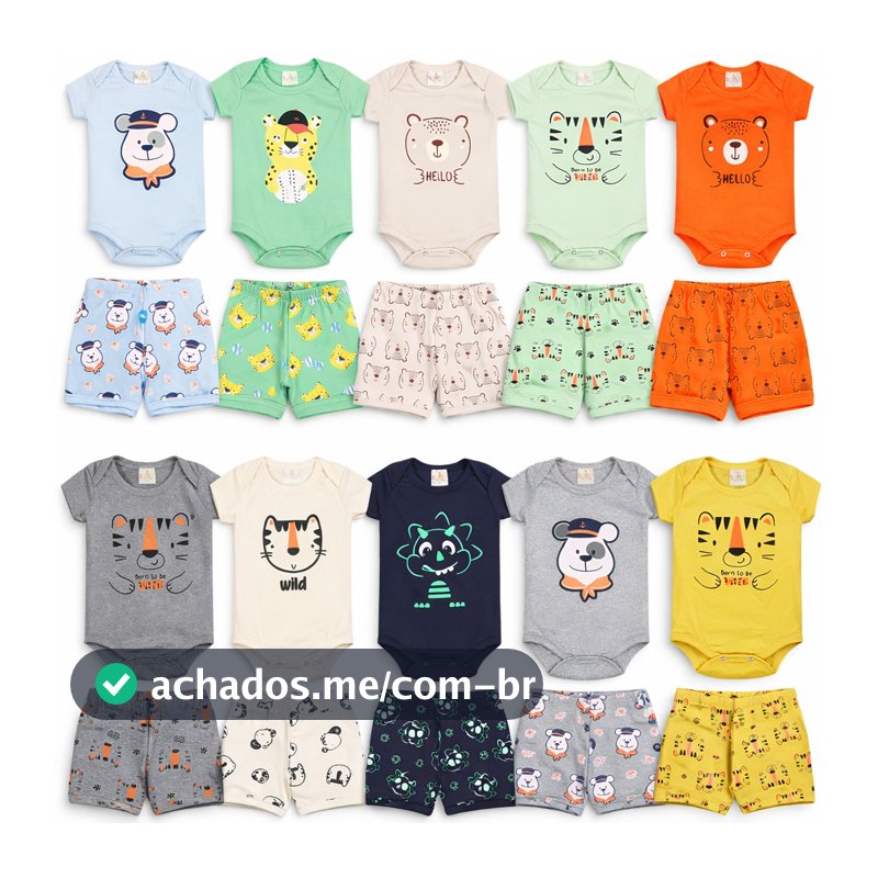 kit 10 peças body ( macaquinho , mijão) + shorts menino = 5 body + 5 shorts- roupa infantil Promoção