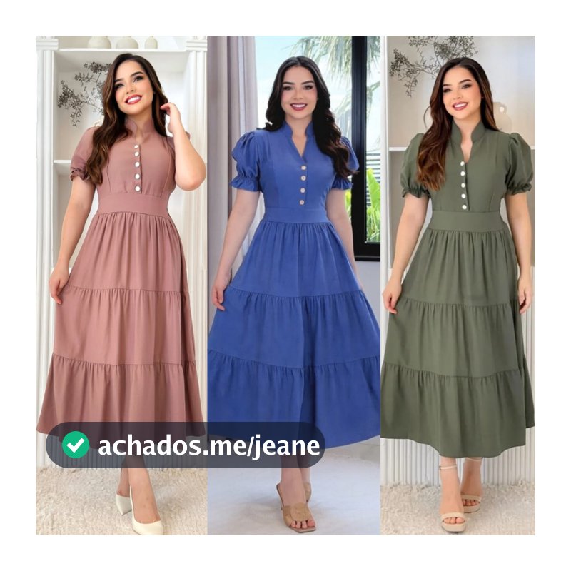 Vestido mídi , social , elegante , casual , feminino , evangélico , moda modesta, chic, manga bufante elastex nas costas