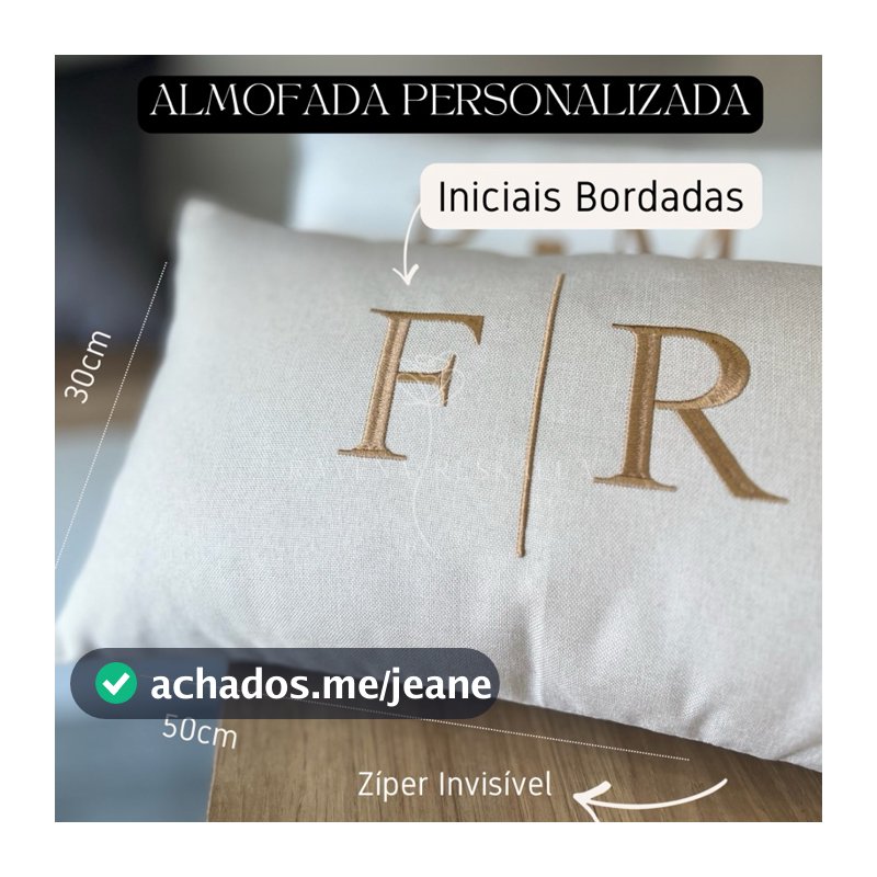 Almofada Iniciais Bordadas Personalizadas Com Enchimento Fibra Siliconada Baguete Linho Veludo