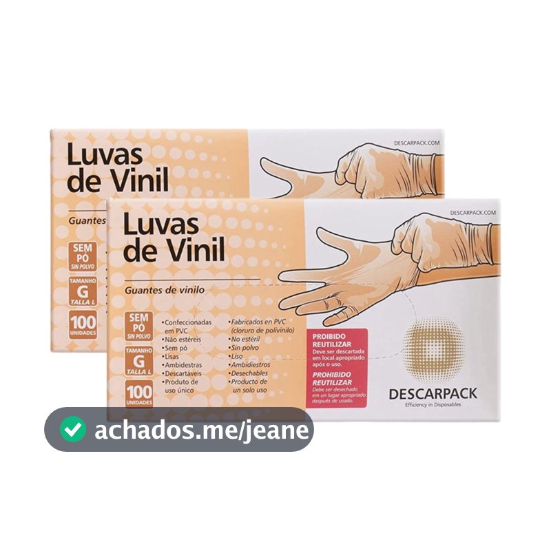 Kit 2 Caixas de Luvas de Vinil Sem Pó Atóxica Descarpack 100un