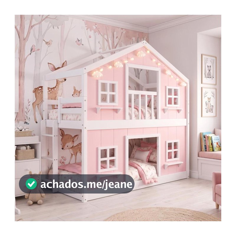 Beliche Infantil Montessoriano Casinha dos Sonhos com Fechamento Inferior em Madeira Maciça Rosa/Branco Housin