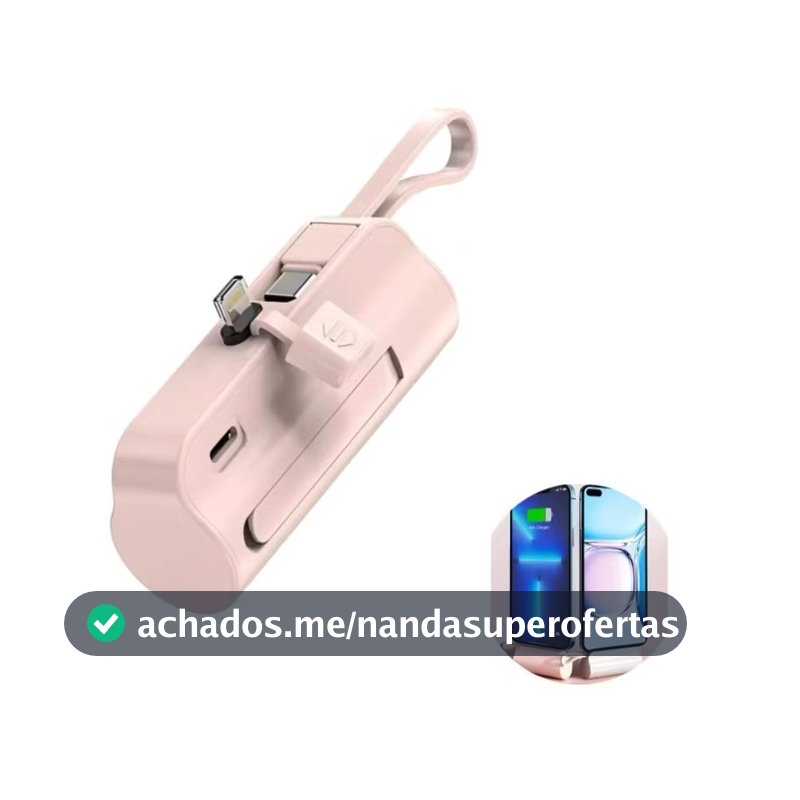 Carregador Portatil Mini  Power Bank 1.0000mAh Sem Fio 2em1 Carregador para iPhone e Tipo-C