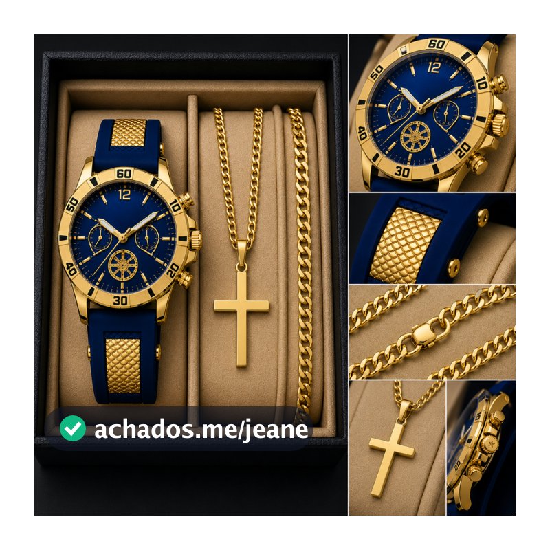 Relógio Masculino Luxo Banhado 18K De Silicone Com Corrente e Pulseira Premium