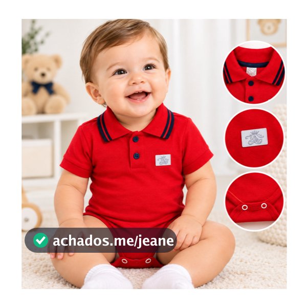 Body Polo Bebe Menino Manga Curta Algodão Moda casual verão