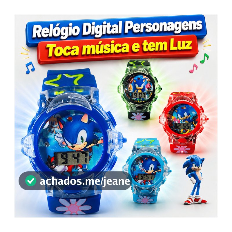 Relógio Infantil Digital Sonic H. Aranha Unicórnio F rozen Patrulha Batman Luz e Música Criança Menino Menina